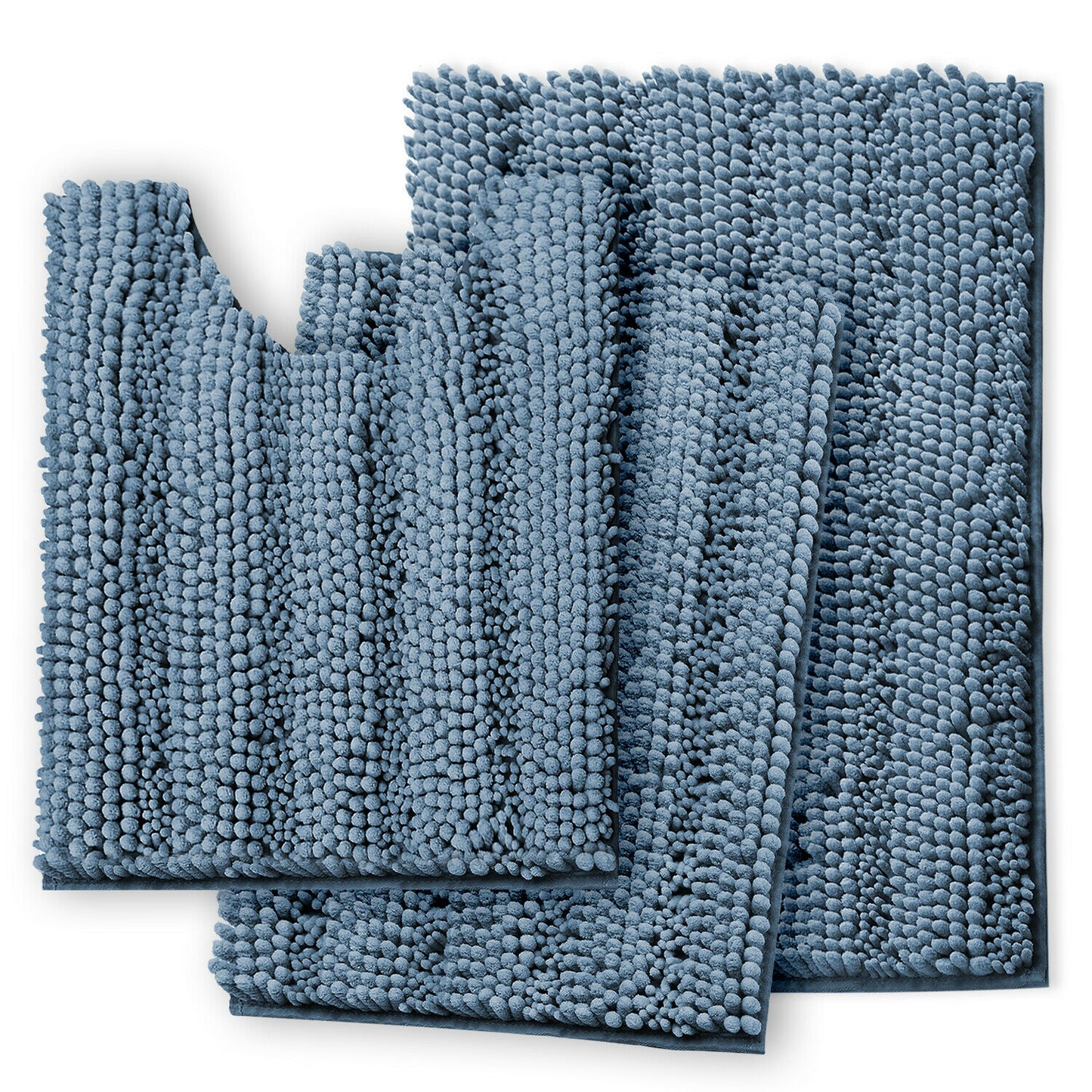 Bath Mats & Rugs - Bathroom Rugs & Bath Mat Set - 3 Piece Absorbent Chenille - 10 Colors! - Blue Heaven