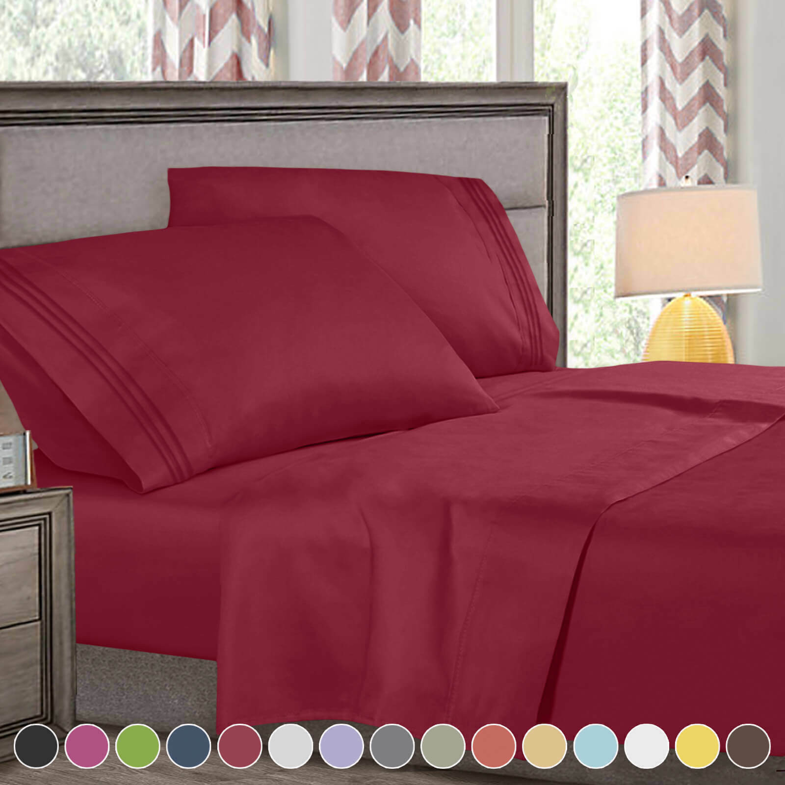 Bed Sheets - 4-Piece Deep Pocket Bed Sheet Set - 1800 Collection Hotel Quality - Split King / Burgundy Red