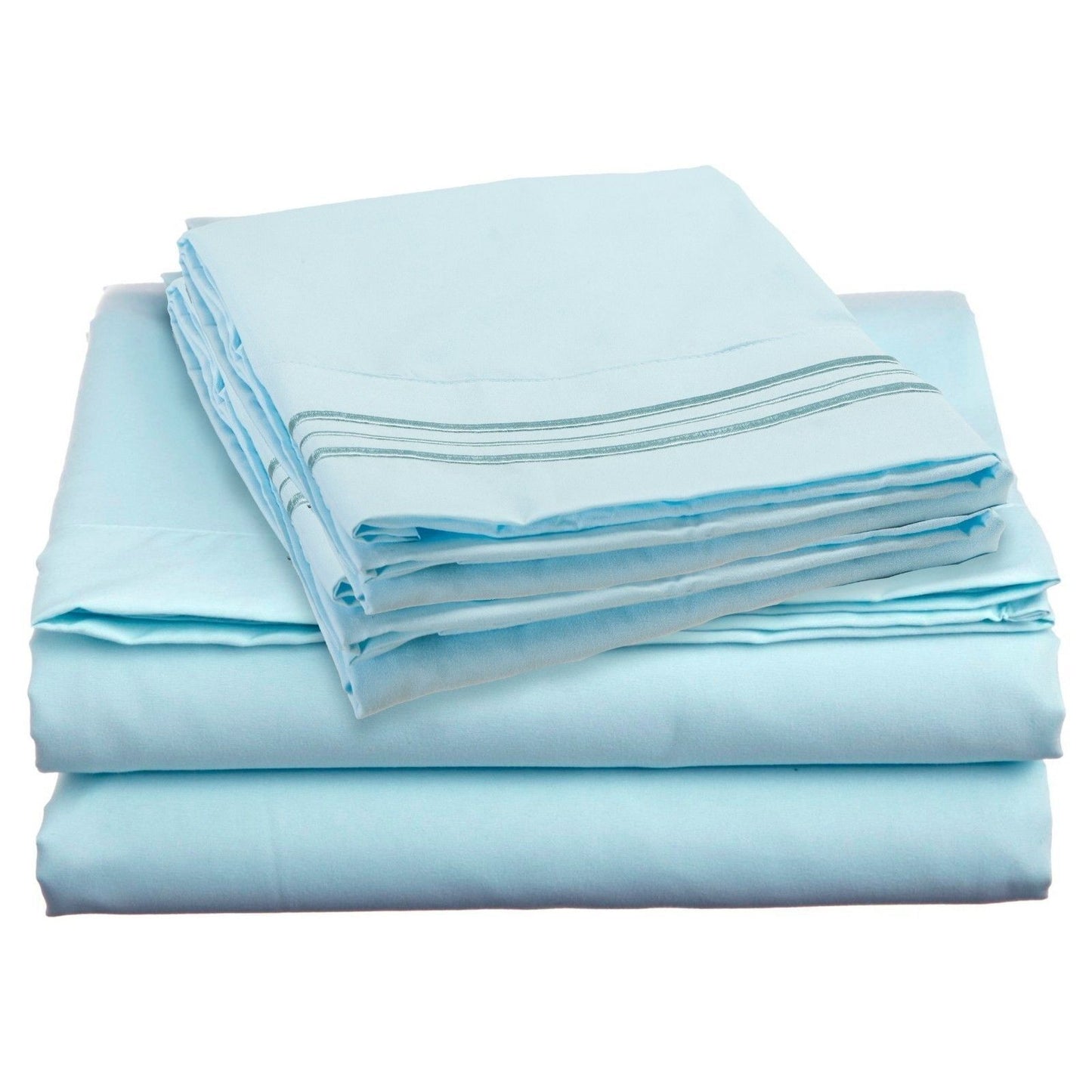 Bed Sheets - Deep Pocket Bed Sheets- 4 Piece Set, Queen, King, Twin, or Full Size - King / Light Blue