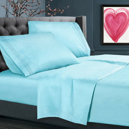 Bed Sheets - All Sizes Bed Sheets - 4 Piece Bed Sheet Set, All Colors Available - Aqua / Full