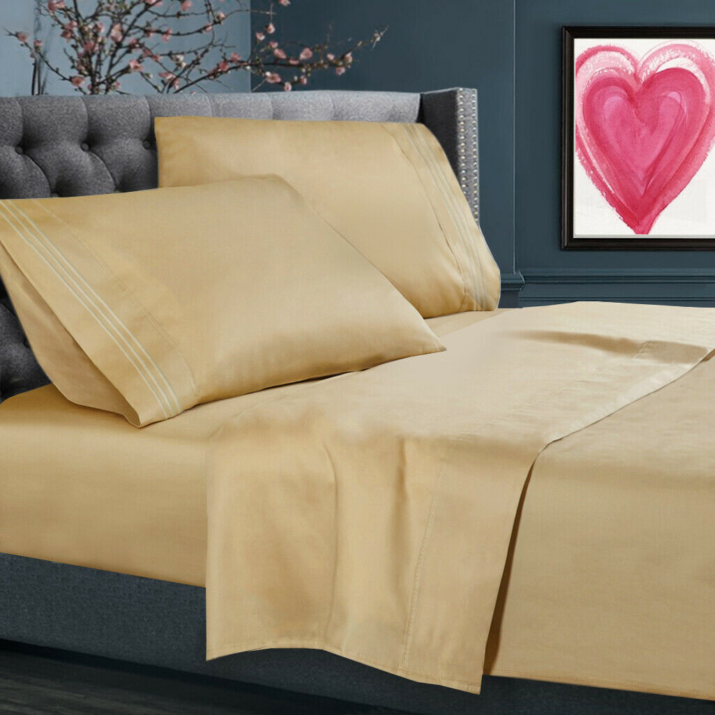 Bed Sheets - All Sizes Bed Sheets - 4 Piece Bed Sheet Set, All Colors Available - Gold / Queen
