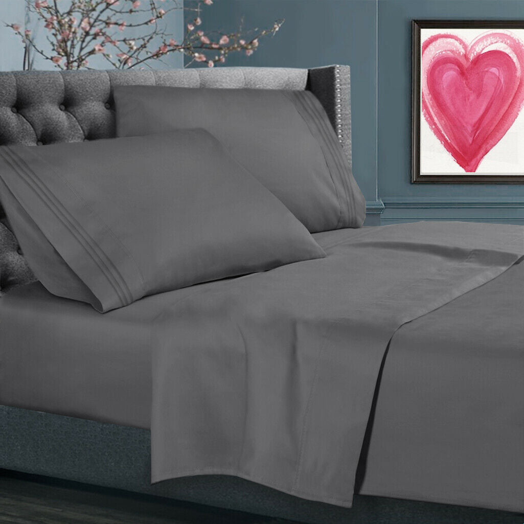 Bed Sheets - All Sizes Bed Sheets - 4 Piece Bed Sheet Set, All Colors Available - Gray / Full