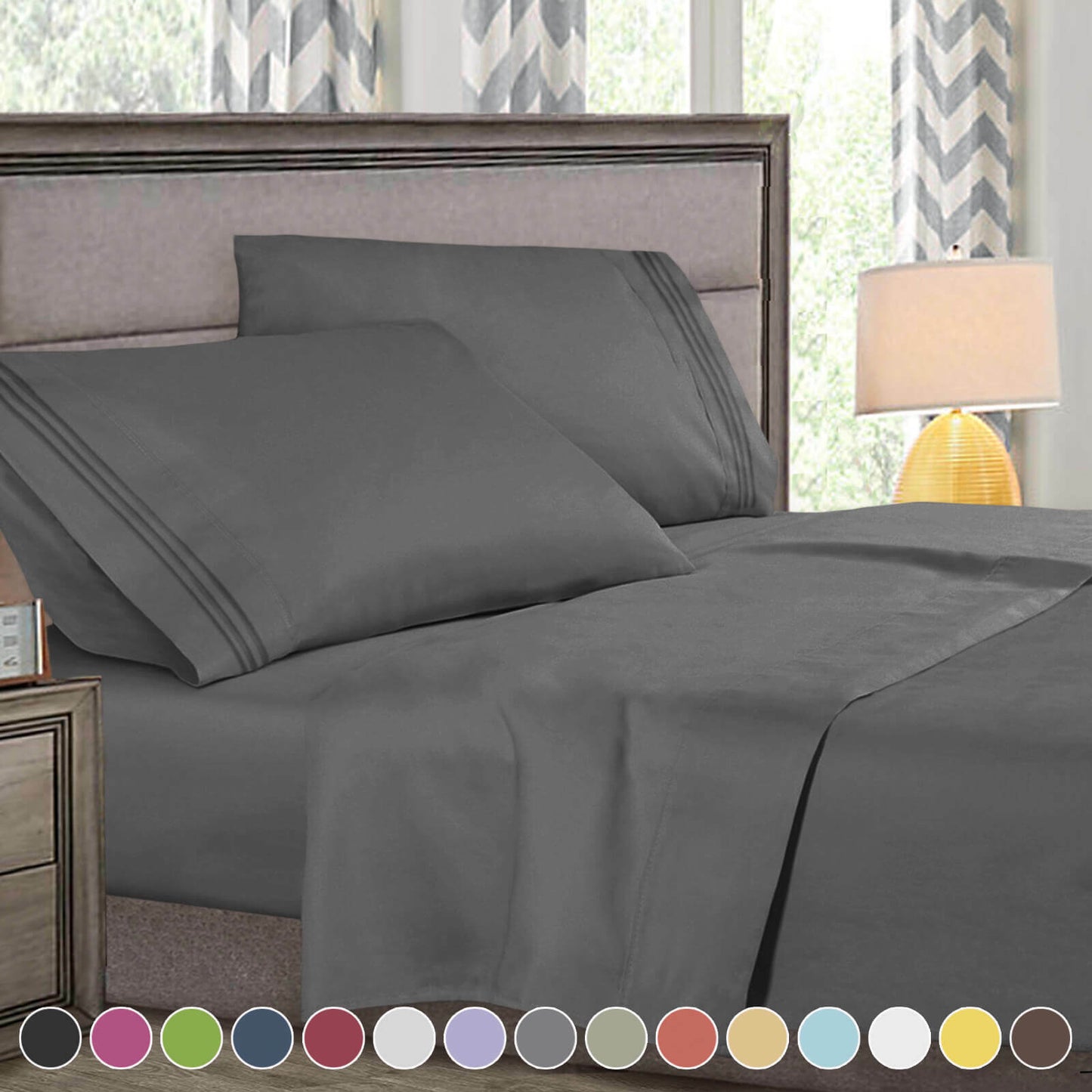 Bed Sheets - 4-Piece Deep Pocket Bed Sheet Set - 1800 Collection Hotel Quality - Queen / Gray