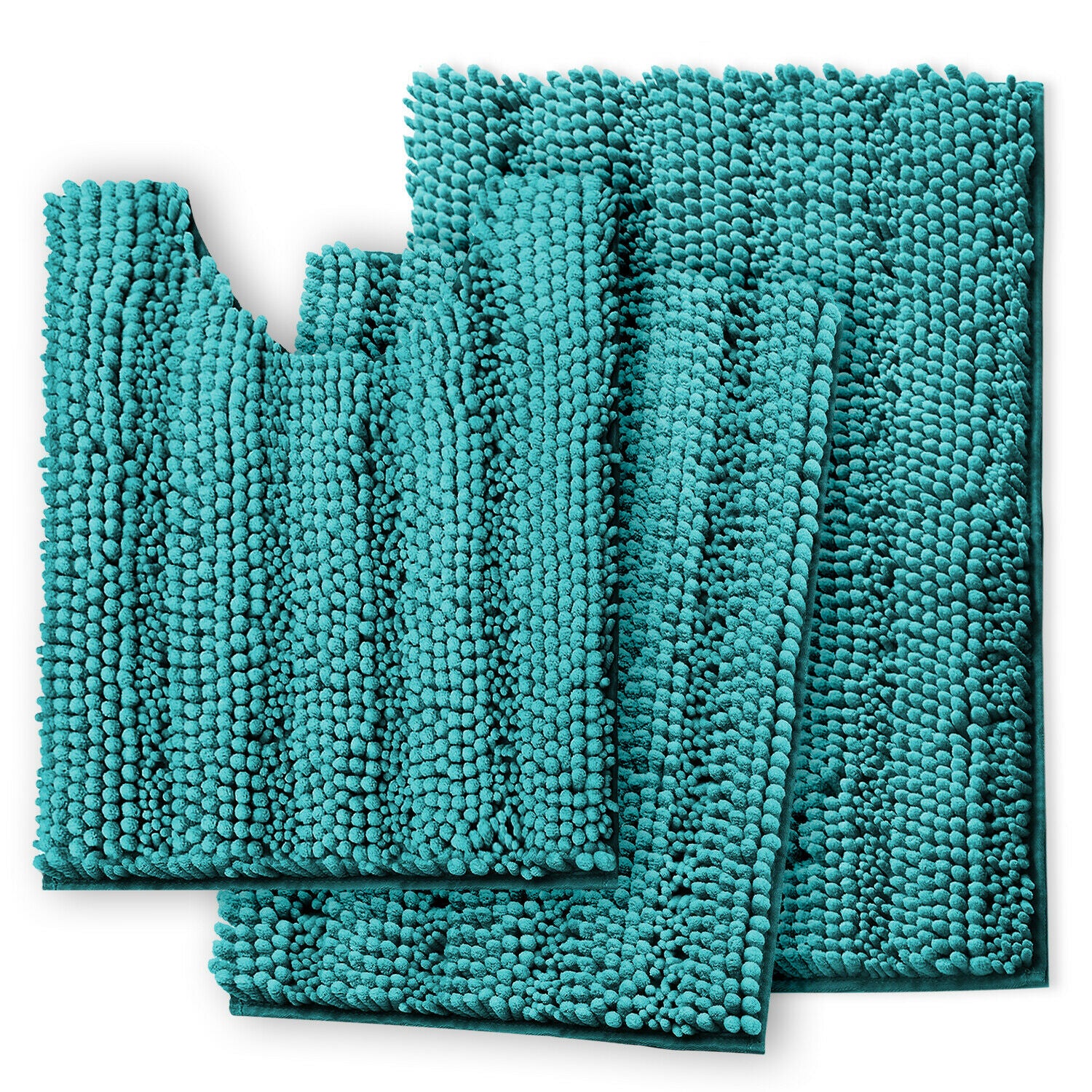 Bath Mats & Rugs - Bathroom Rugs & Bath Mat Set - 3 Piece Absorbent Chenille - 10 Colors! - Teal