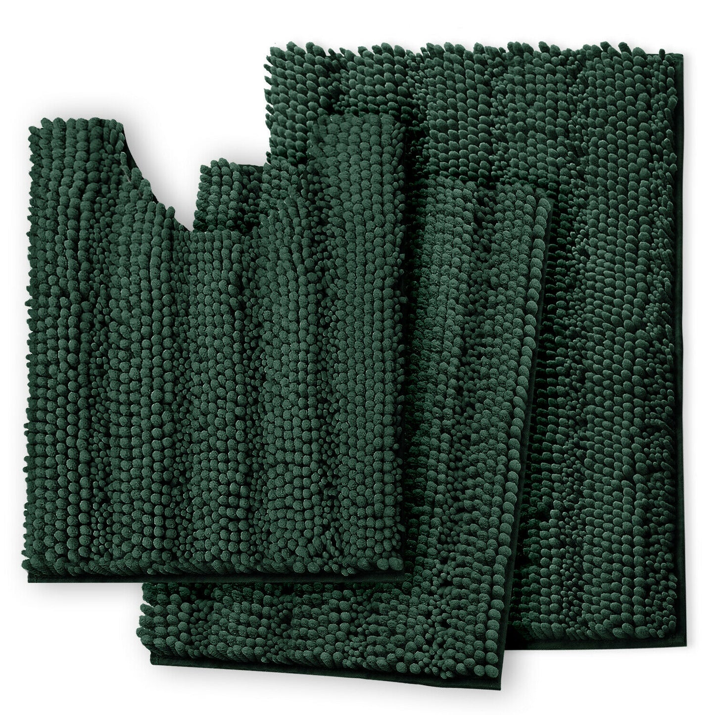 Bath Mats & Rugs - Bathroom Rugs & Bath Mat Set - 3 Piece Absorbent Chenille - 10 Colors! - Hunter Green