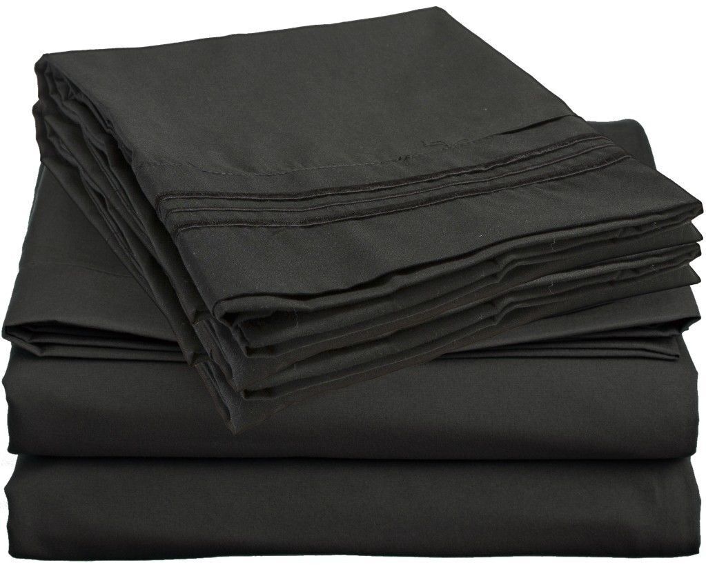 Bed Sheets - Deep Pocket Bed Sheets- 4 Piece Set, Queen, King, Twin, or Full Size - Twin / Black