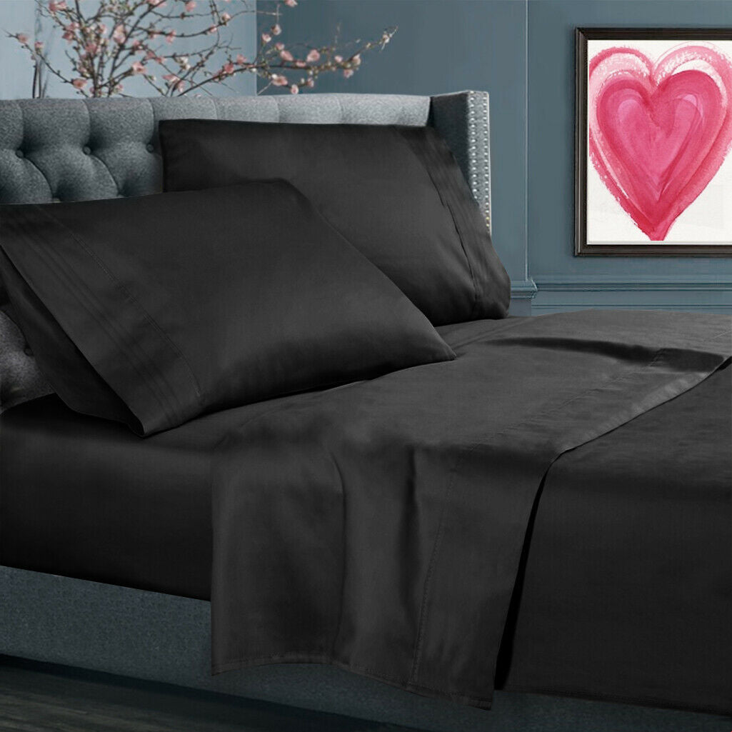 Bed Sheets - All Sizes Bed Sheets - 4 Piece Bed Sheet Set, All Colors Available - Black / California King