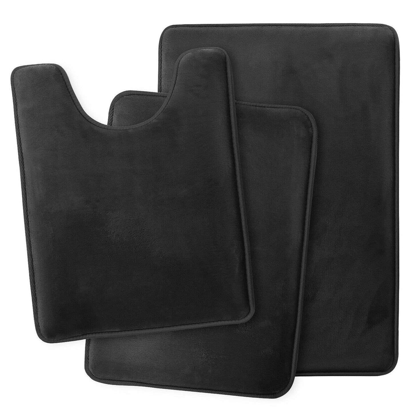 Bath Mats & Rugs - Memory Foam Bath Mat - Absorbent Bathroom Rugs Set - Black