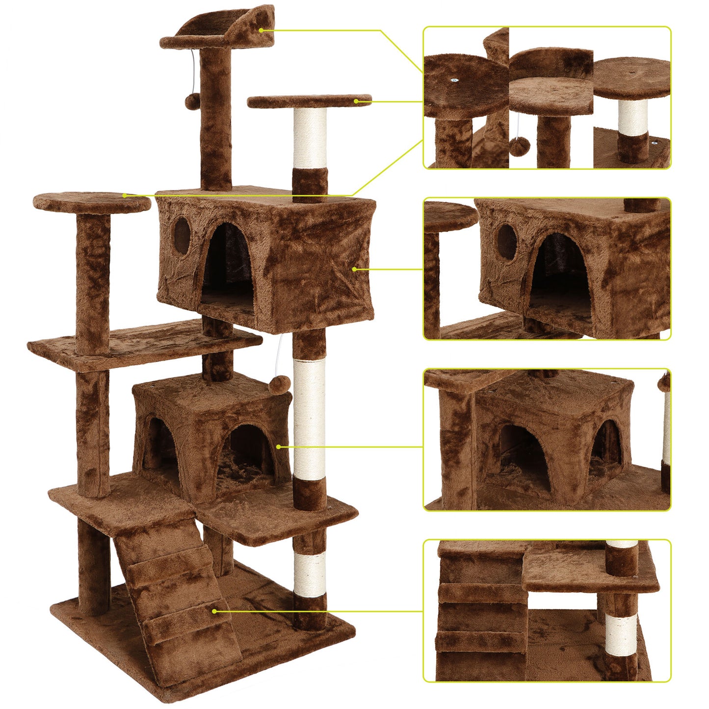 Cat Beds - Cat Tree Tower House - 53" - Brown