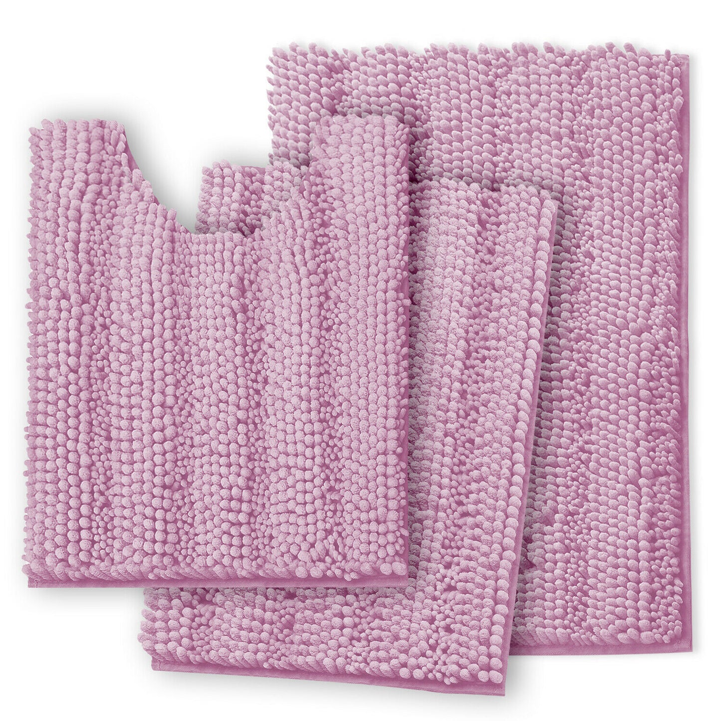 Bath Mats & Rugs - Bathroom Rugs & Bath Mat Set - 3 Piece Absorbent Chenille - 10 Colors! - Lilac