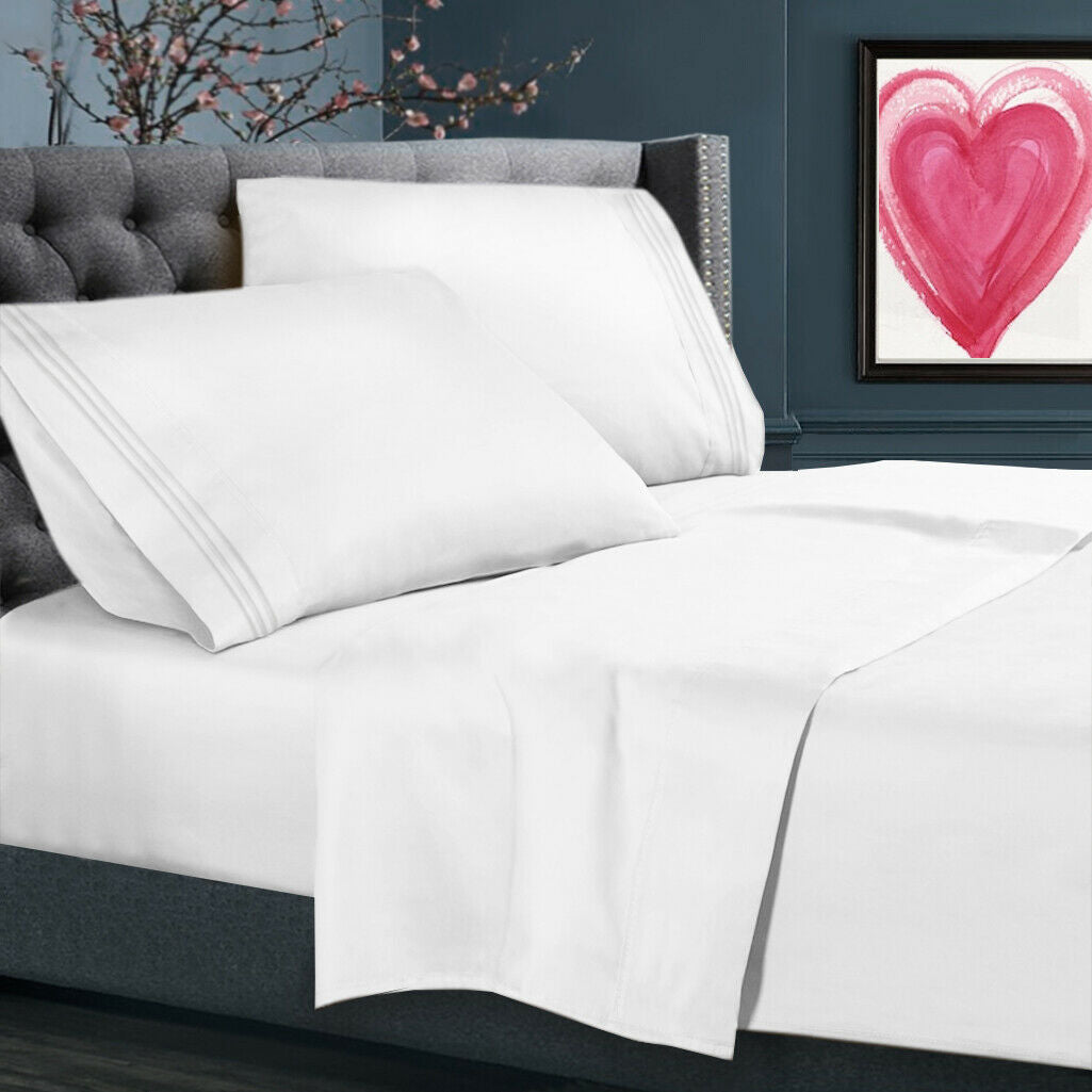 Bed Sheets - All Sizes Bed Sheets - 4 Piece Bed Sheet Set, All Colors Available - White / California King