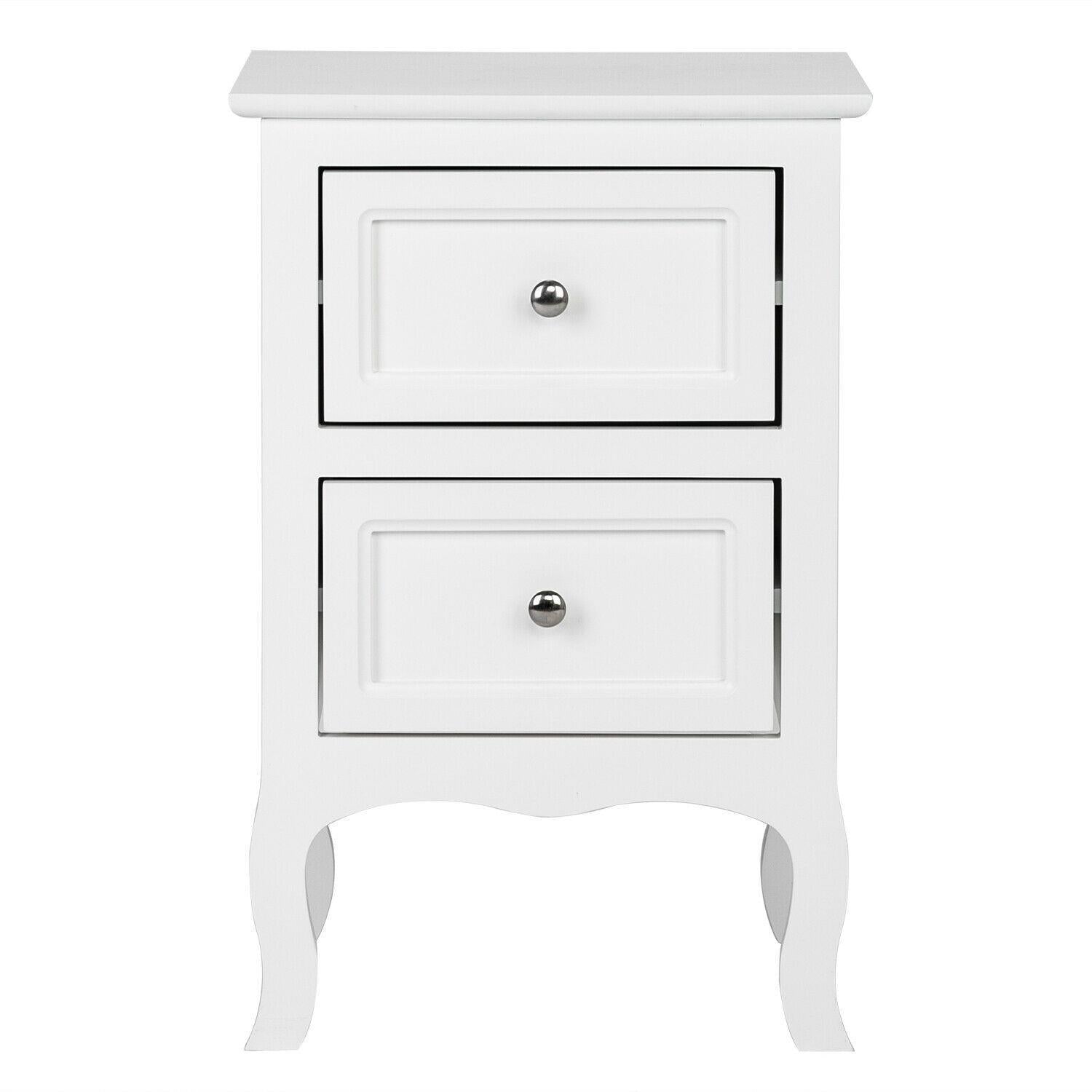 End Tables - Wood End Table Modern Nightstand - 2 Drawers - Bedroom Organizer - Set Of 1 White